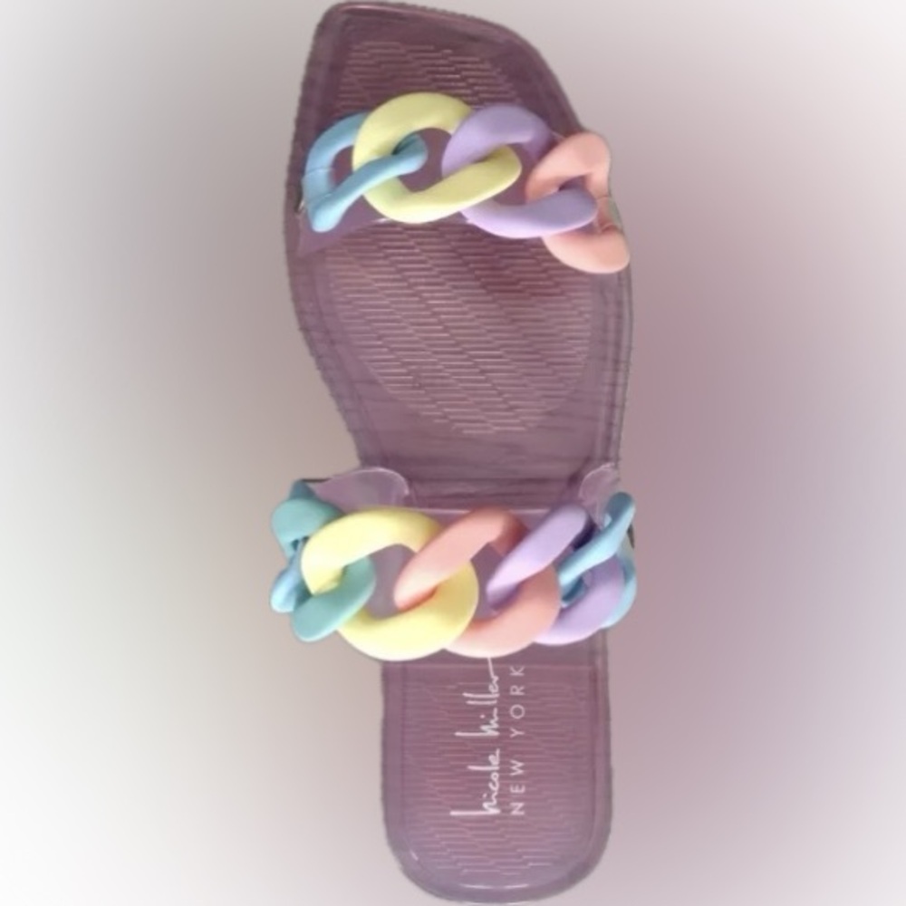 🆕Nicole Miller New York Size 8 Cherrie Pink Slide Jelly Sandals Pastel Chains
